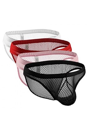 HELLORSOON Lingerie Variance Slips pour Hommes sous-vêtements Boxer Sexy Briefs Respirant 4PC Mesh Lingerie Noir Et Rose