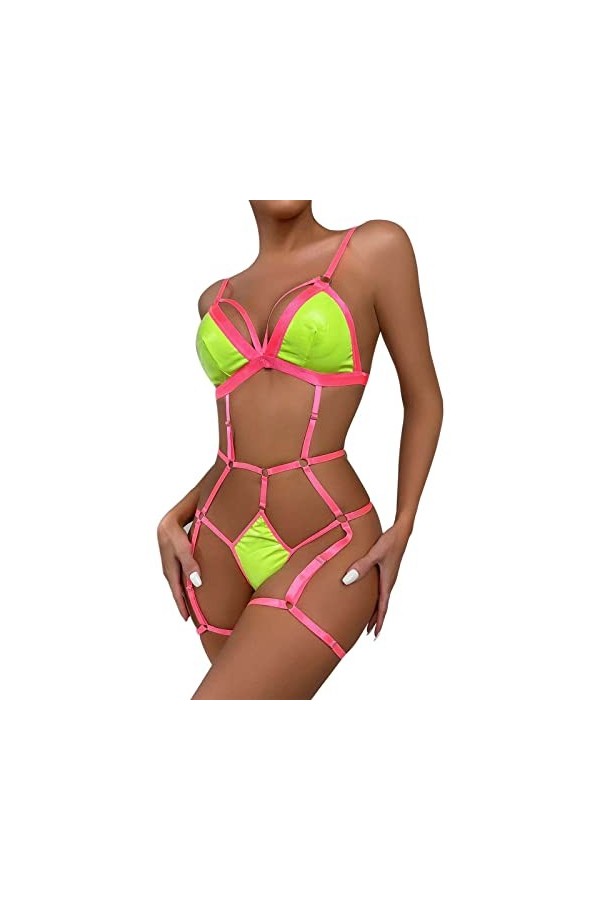 Combinaison Sexy Dentelle Mode féminine deux couleurs épissage sangle artisanat lourd Sexy combinaison sous-vêtements ensembl