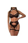 Vêtements sexuels Ensemble de Lingerie en maille érotique chaude femmes Lingerie Sexy + jarretière + ensemble de culottes Lin