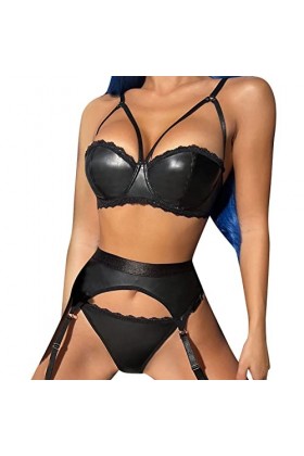 Lingerie Sexy pour Femmes Trois pièces sous-vêtements chaîne Cou Taille Joint Lourd Artisanat Sexy Lingerie Dentelle Grande T