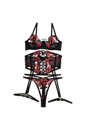 Lingerie Femme Dentelle Ensemble Saint Valentin Robe de Nuit Sexy Robe Courte Bodysuit Vêtements de Nuit Dos Nu Ensemble Biki