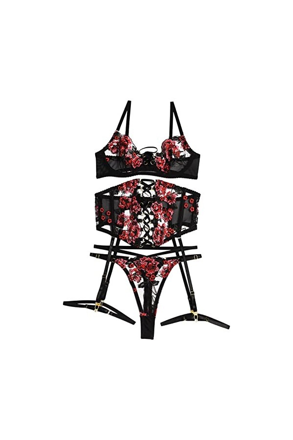 Lingerie Femme Dentelle Ensemble Saint Valentin Robe de Nuit Sexy Robe Courte Bodysuit Vêtements de Nuit Dos Nu Ensemble Biki