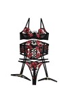Lingerie Femme Dentelle Ensemble Saint Valentin Robe de Nuit Sexy Robe Courte Bodysuit Vêtements de Nuit Dos Nu Ensemble Biki