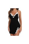 ZTIANEF MiniSexy Lingerie Bretelle Pure Lust Chemise de Nuit Robe Flirt sans Dos, Noir, L