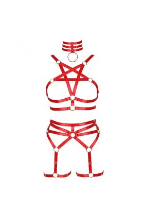 JMMHSS Femmes Gothic Body harnais ensemble pantalons jambes lacets bas sous - vêtements stretch Halter punk Wind Apparel acce