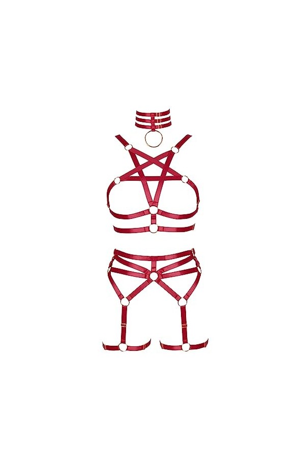 JMMHSS Femmes Gothic Body harnais ensemble pantalons jambes lacets bas sous - vêtements stretch Halter punk Wind Apparel acce