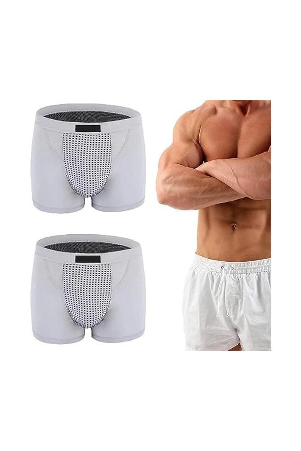 COALHO Mens Magnetic Enlargement Underwear Tourmaline Prostate Therapy Boxer Soft Comfort Shorts Red+Grey,2XL 