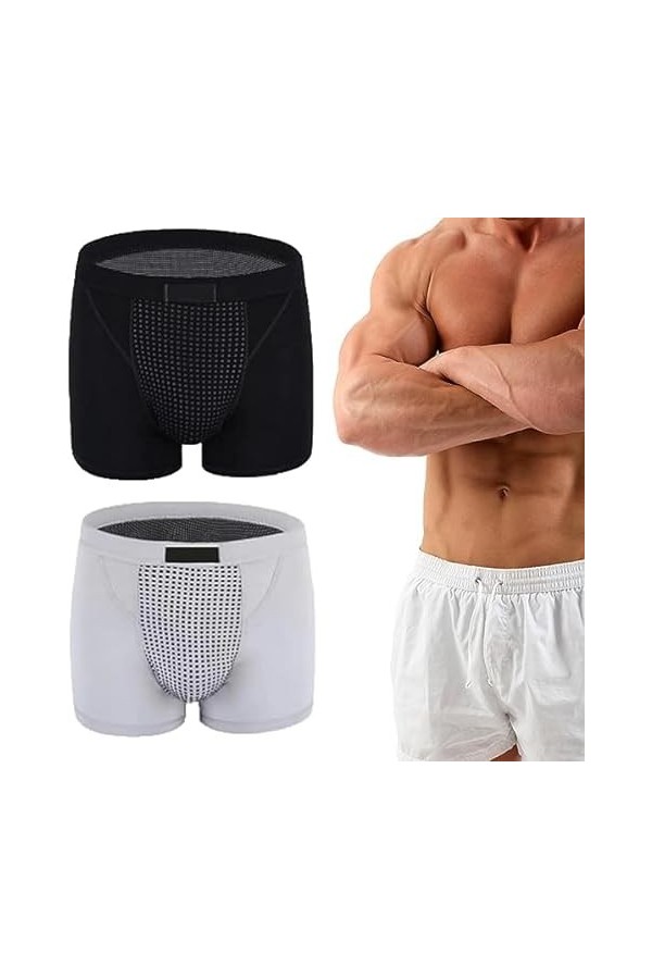 COALHO Mens Magnetic Enlargement Underwear Tourmaline Prostate Therapy Boxer Soft Comfort Shorts Red+Grey,2XL 