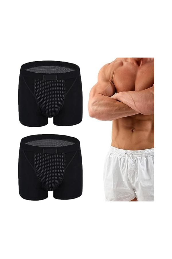 COALHO Mens Magnetic Enlargement Underwear Tourmaline Prostate Therapy Boxer Soft Comfort Shorts Red+Grey,2XL 