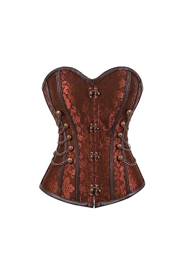 SHANHE Corset Grande Taille Faux Cuir Lingerie Pirate Costume Corset Corset Haut De La Poitrine Steampunk Corset Femme Marron