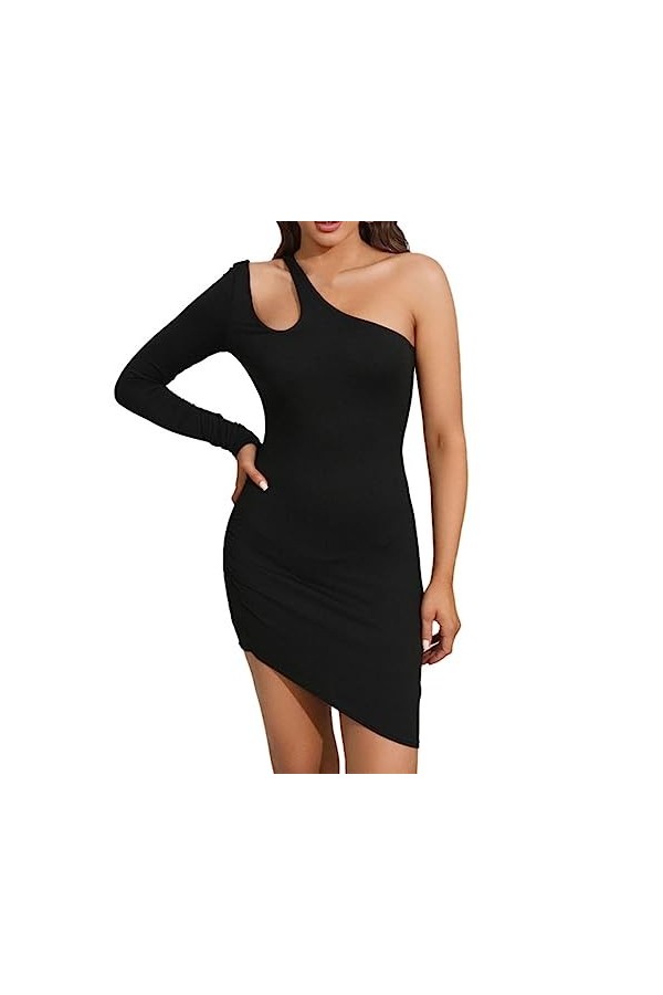 SHANHE Femmes Sexy Découpe Irrégulière Sexy Robe Une Manches Hors Épaule Slim Fit Slim Robe Femmes Club Night Mini Robe-Noir,