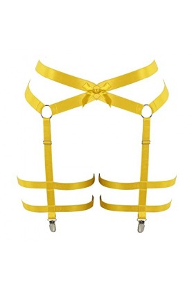 Porte-jarretelles de cuisse - Bas cage à clip - Chaîne de harnais ajourée pour femme - Grande taille - Punk gothique rave, bl