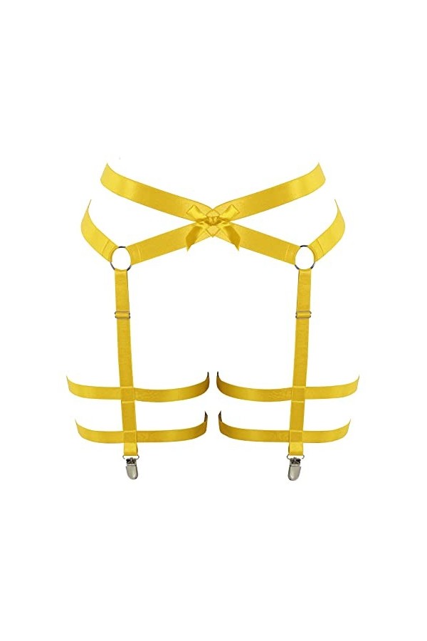 Porte-jarretelles de cuisse - Bas cage à clip - Chaîne de harnais ajourée pour femme - Grande taille - Punk gothique rave, bl