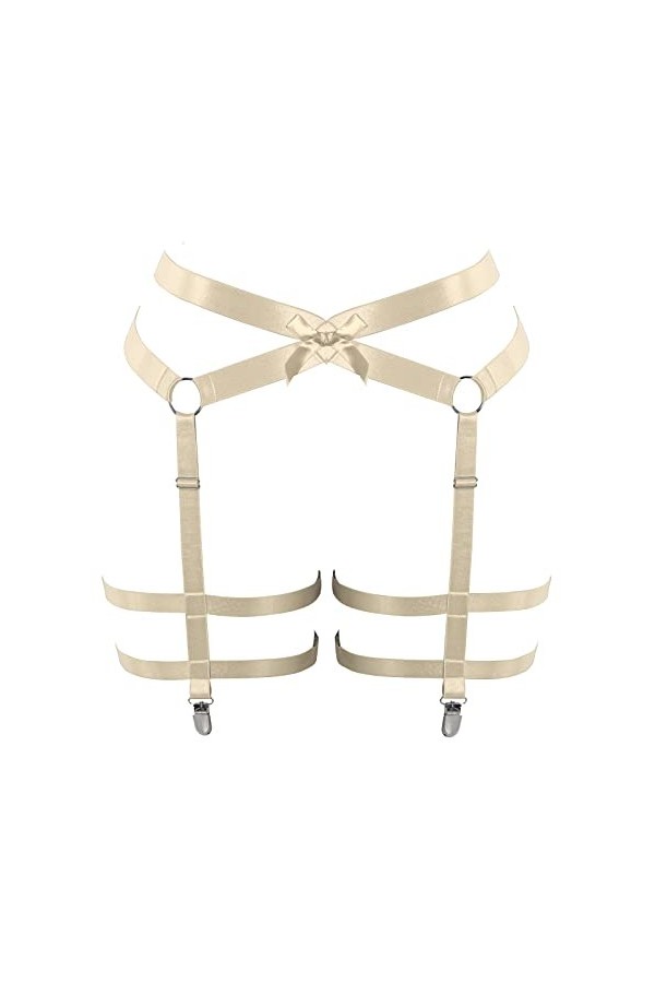 Porte-jarretelles de cuisse - Bas cage à clip - Chaîne de harnais ajourée pour femme - Grande taille - Punk gothique rave, bl