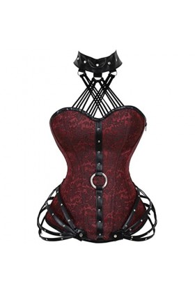 Corset steampunk gothique à baleines en acier avec fermeture éclair sur la poitrine bustier à baleines en acier pour femme ha