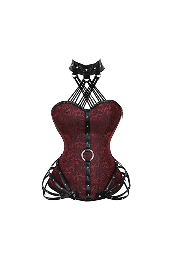 Corset steampunk gothique à baleines en acier avec fermeture éclair sur la poitrine bustier à baleines en acier pour femme ha