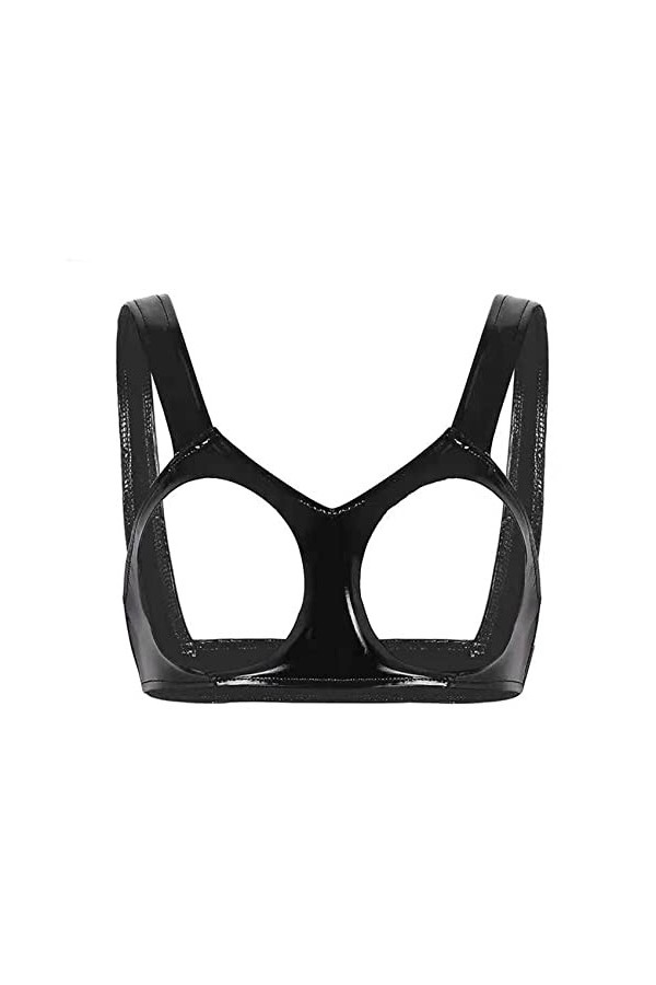 EXECAB Femmes Lingerie Soutiens-Gorge Sexy Night Party Clubwear Faux Cuir Réfléchissant sans Fil sans Coussin Soutien-Gorge H