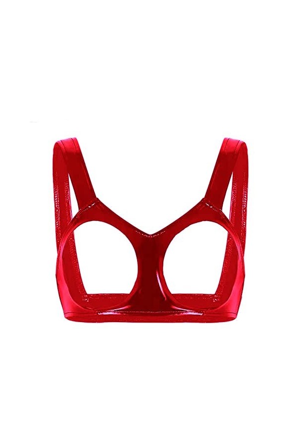 EXECAB Femmes Lingerie Soutiens-Gorge Sexy Night Party Clubwear Faux Cuir Réfléchissant sans Fil sans Coussin Soutien-Gorge H