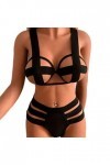 CABULE Ensemble de lingerie sexy pour femme avec soutien-gorge à suspendre en dentelle noire + string - H-noir, XL