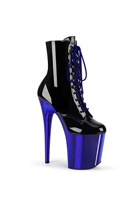 Pleaser FLAMINGO-1020 Blk Faux Leather,39 EU,Noir-Noir Vernis Bleu Roi Chrome