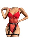 HELLORSOON Lingerie Ensemble String Combinaison de Lingerie Sexy Sexy avec chaîne en Dentelle Love pour Femmes String Coton
