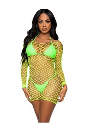 Leg Avenue Supreme Fence Net 86128-03122 Mini-Robe à Manches Longues en Filet Vert Fluo Taille O/S Costumes Adulte, Multicolo