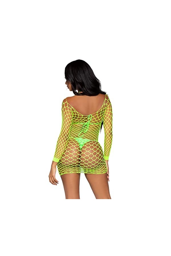 Leg Avenue Supreme Fence Net 86128-03122 Mini-Robe à Manches Longues en Filet Vert Fluo Taille O/S Costumes Adulte, Multicolo