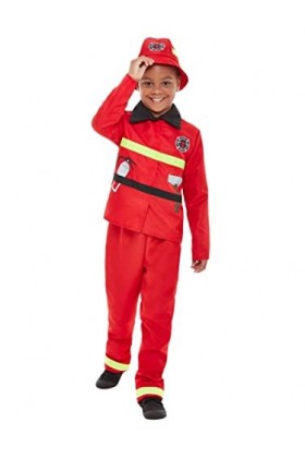 Fire Fighter Costume, Red, with Jacket, Trousers & Hat, M 