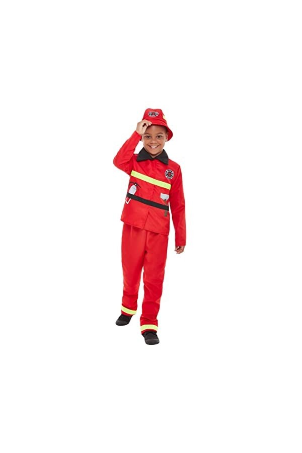 Fire Fighter Costume, Red, with Jacket, Trousers & Hat, M 