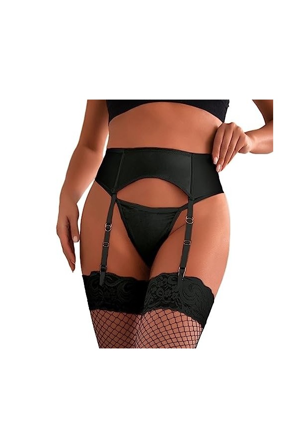 MiDiLi Porte-Jarretelles pour Femmes String Taille Haute Porte-Jarretelles Culotte Grande Taille Bas À Cuisse Color : Black,