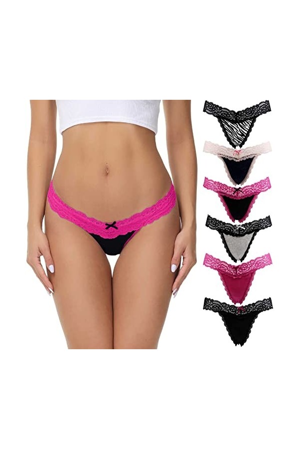 HMLOPX Daily Wear Lot de 6 Strings Sexy en Dentelle for Femme Color : Combo 2, Size : M-Medium 