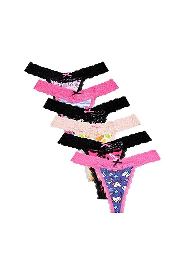 HMLOPX Daily Wear Lot de 6 Strings Sexy en Dentelle for Femme Color : Combo 2, Size : M-Medium 