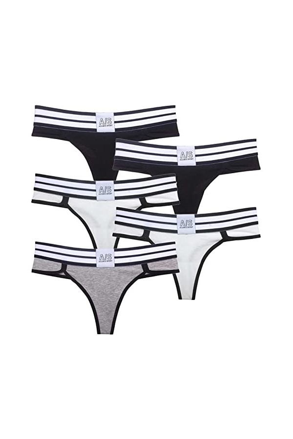 Daily Wear Lot de 5 Tongs en Coton for Femme, Culotte à Taille Large à Rayures, sous-vêtements Sexy Respirants Color : Combo
