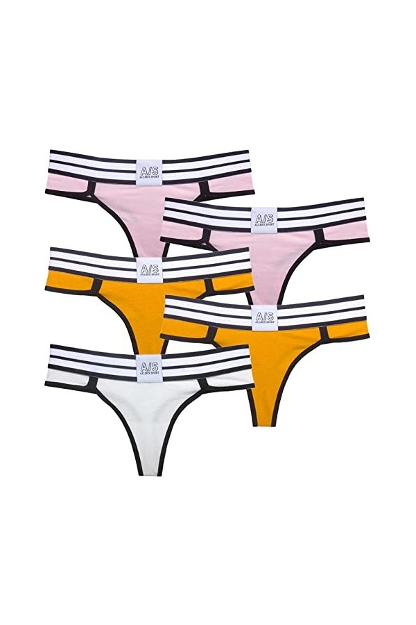 Daily Wear Lot de 5 Tongs en Coton for Femme, Culotte à Taille Large à Rayures, sous-vêtements Sexy Respirants Color : Combo