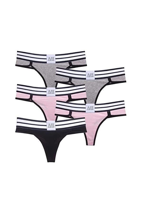 Daily Wear Lot de 5 Tongs en Coton for Femme, Culotte à Taille Large à Rayures, sous-vêtements Sexy Respirants Color : Combo