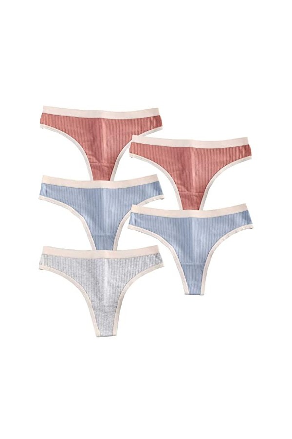 Daily Wear Strings for Femme en Coton avec Dos en T Respirant et Extensible sous-vêtements Sexy, Lot de 5 Color : Combo 3, S