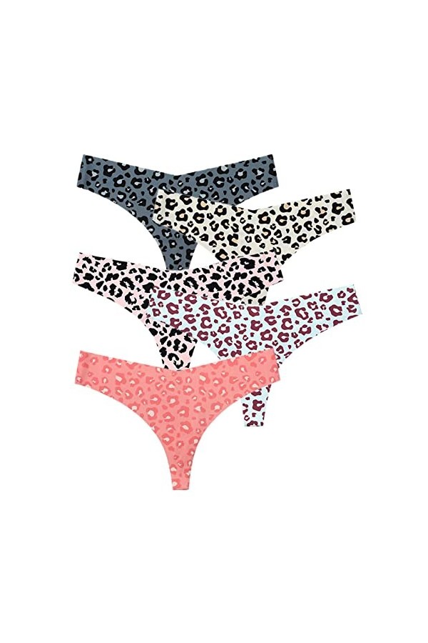 HMLOPX Daily Wear String Sexy sans Couture for Femme, Culotte Taille Basse avec Dos en T, sous-vêtement imprimé léopard en So