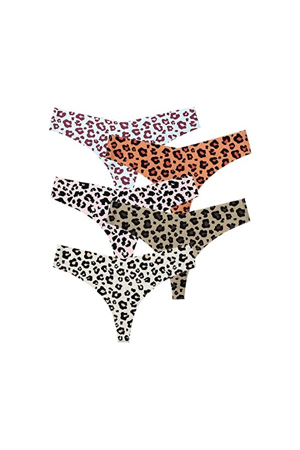 HMLOPX Daily Wear String Sexy sans Couture for Femme, Culotte Taille Basse avec Dos en T, sous-vêtement imprimé léopard en So