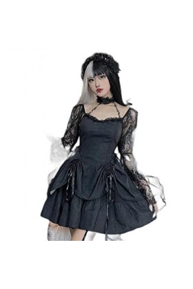 Gothique Mesh Voir à Travers Sexy A-Ligne Robes Halloween Grunge Jacquard Dentelle Ourlet Partywear Lolita Mignon Femmes Robe