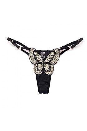 fhideai String sexy réglable avec broderie pour femme, noir, taille unique