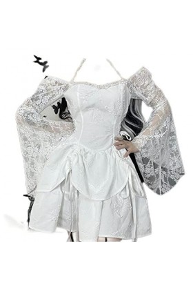 Gothique Mesh Voir à Travers Sexy A-Ligne Robes Halloween Grunge Jacquard Dentelle Ourlet Partywear Lolita Mignon Femmes Robe