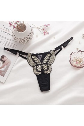 fhideai String sexy réglable avec broderie pour femme, noir, taille unique