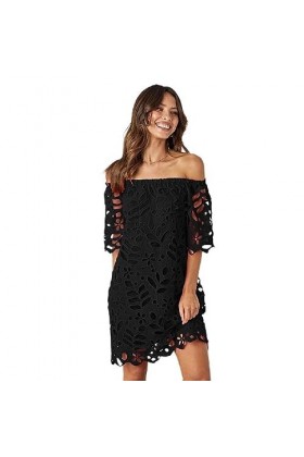 Femmes Hors Épaule Évider Lâche Été Fête Mini Robe Adaptée pour Usage Quotidien Robe À