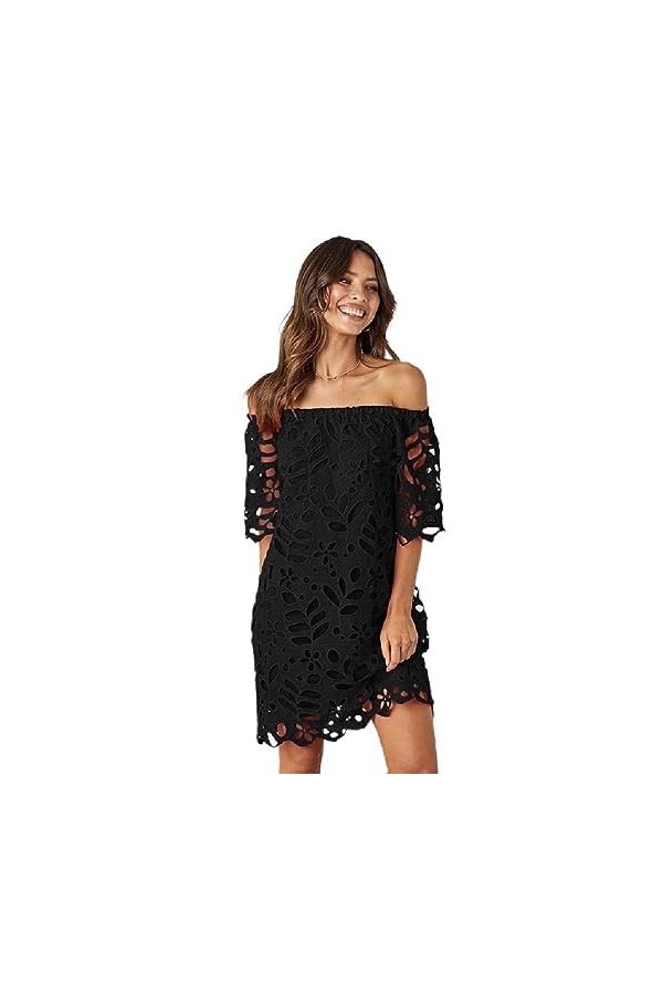 Femmes Hors Épaule Évider Lâche Été Fête Mini Robe Adaptée pour Usage Quotidien Robe À