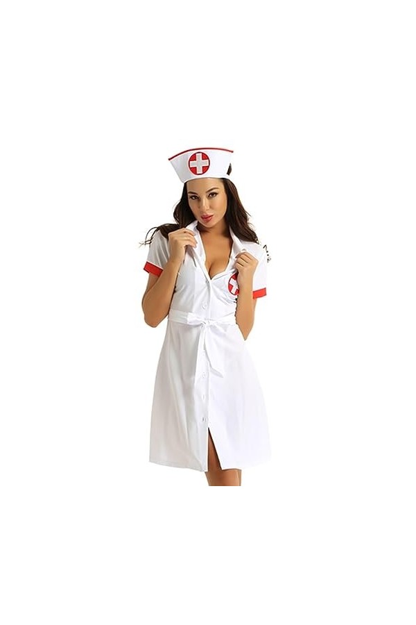 SHANHE Halloween Fantaisie Cosplay Costumes Femmes Lingerie Coquine Sexy Infirmière Robe avec Ceinture Chapeau Uniforme Outfi