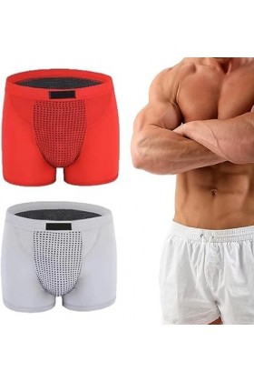 COALHO Mens Magnetic Enlargement Underwear Tourmaline Prostate Therapy Boxer Soft Comfort Shorts Red+Grey,2XL 