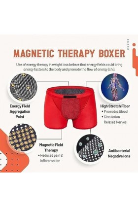 COALHO Mens Magnetic Enlargement Underwear Tourmaline Prostate Therapy Boxer Soft Comfort Shorts Red+Grey,2XL 