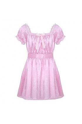 SHANHE Hommes Sissy Vêtements De Nuit Sexy sous-Vêtements Encolure Carrée Brillant Doux Satin Haut Bas Conception Crossdress 