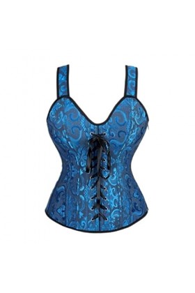SHANHE Steampunk Strap Cup Zipper Sexy Jacquard Floral Corset Taille Cou Corset Lingerie Top Plus Size-6806black blue,XXL