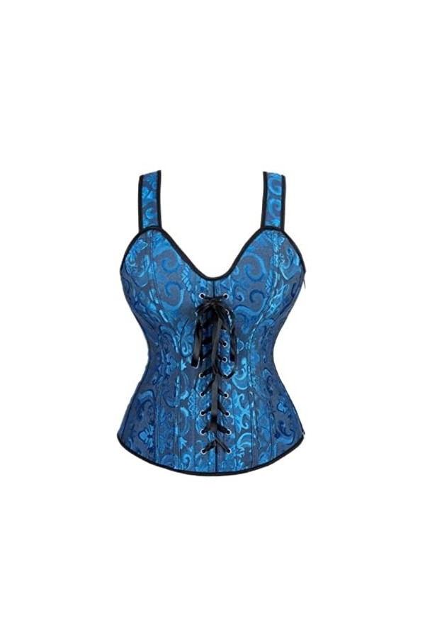 SHANHE Steampunk Strap Cup Zipper Sexy Jacquard Floral Corset Taille Cou Corset Lingerie Top Plus Size-6806black blue,XXL